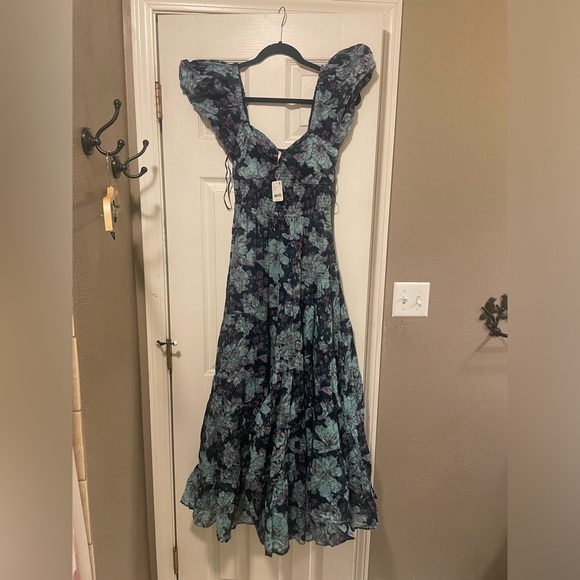 Free People Sundrenched Short-Sleeve Maxi Dress Emerald Combo XS NWT - Picture 5 of 6